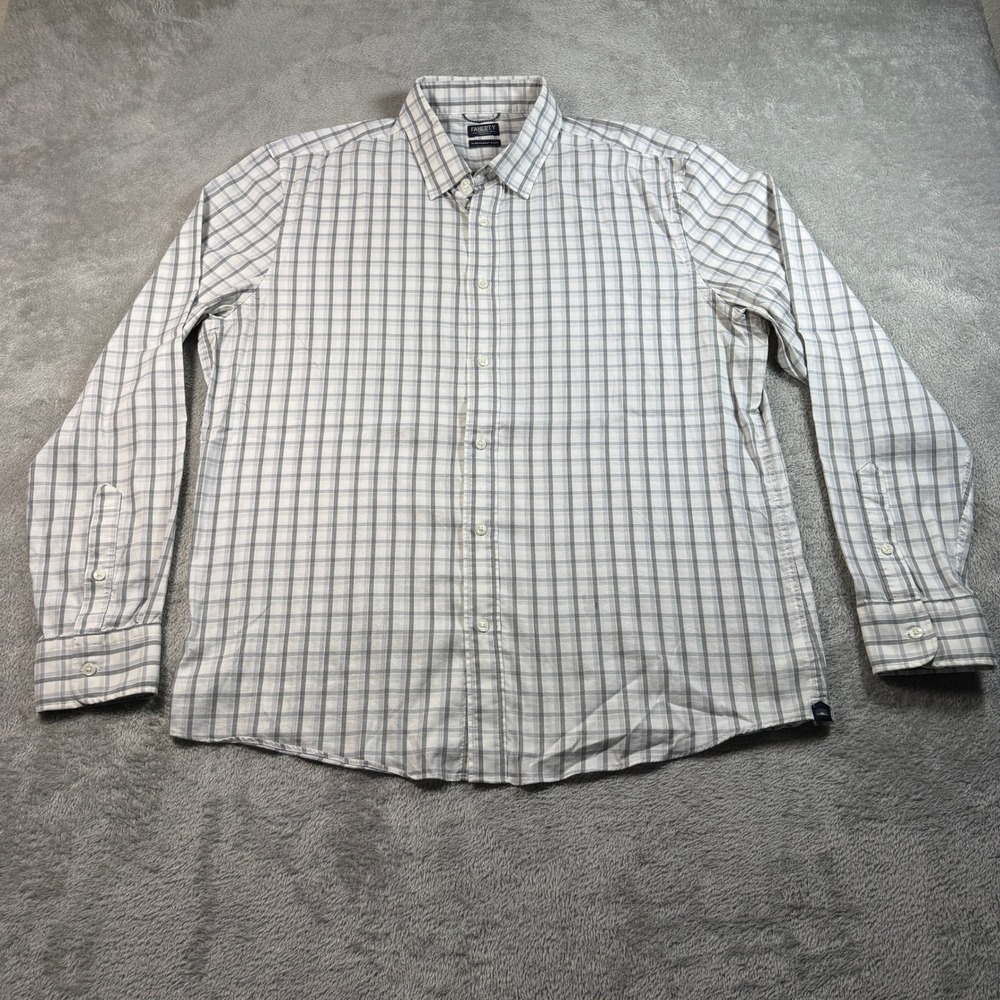 Faherty The Movement Shirt Mens XL White Gray Plaid Long Sleeve Button Down